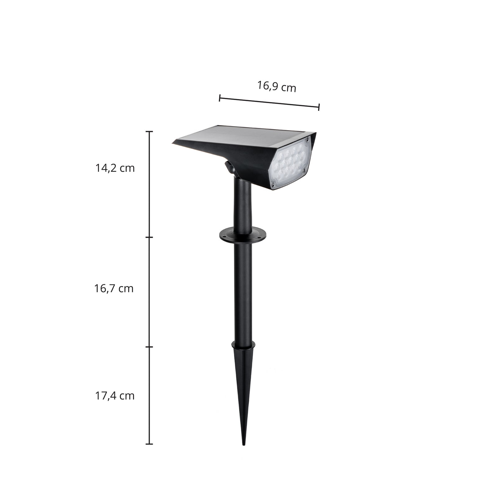 LED solcellespot Helier med jordspyd svart montert i hage