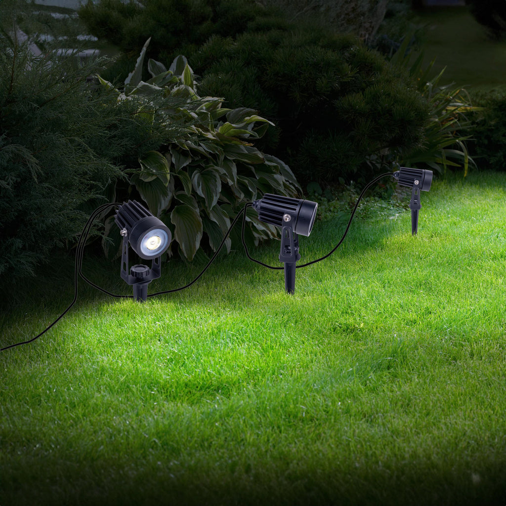 LED solcellespot med spyd svart 3-pk dimbar IP44 - Näve detalj av dimmer