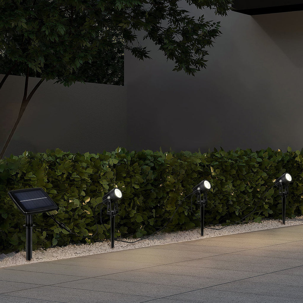 LED solcellespot Obidos 3-pack svart matt aluminium forfra