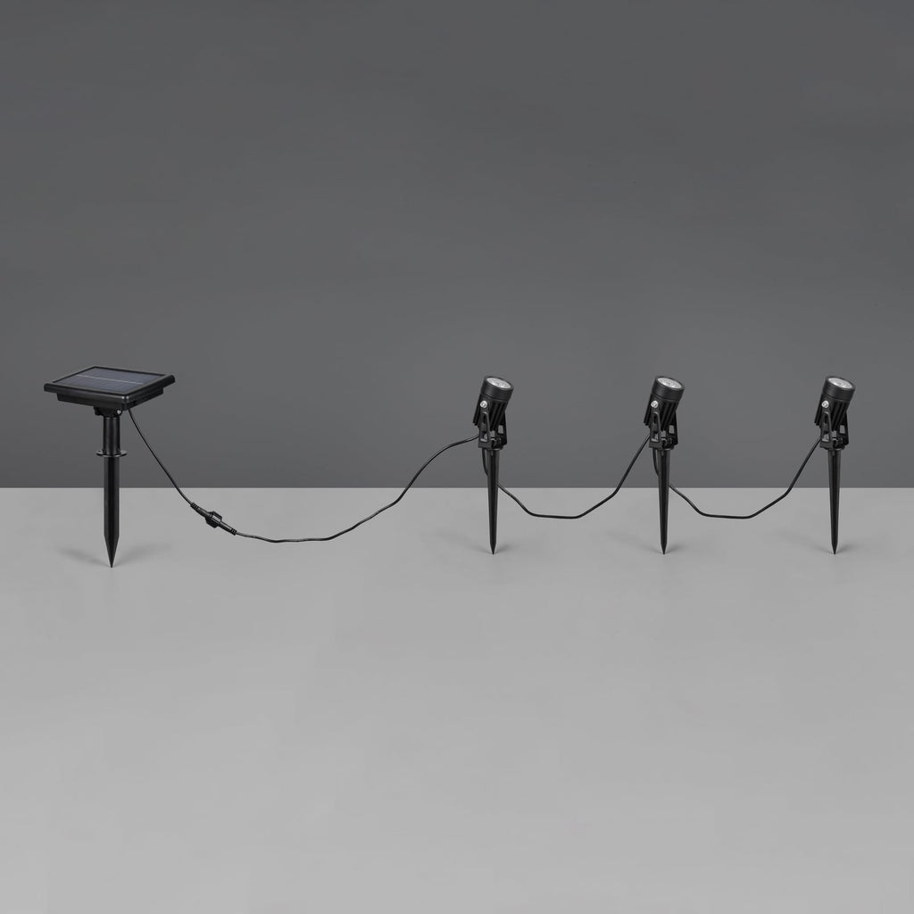 LED solcellespot Obidos 3-pack svart matt aluminium nærbilde av panel