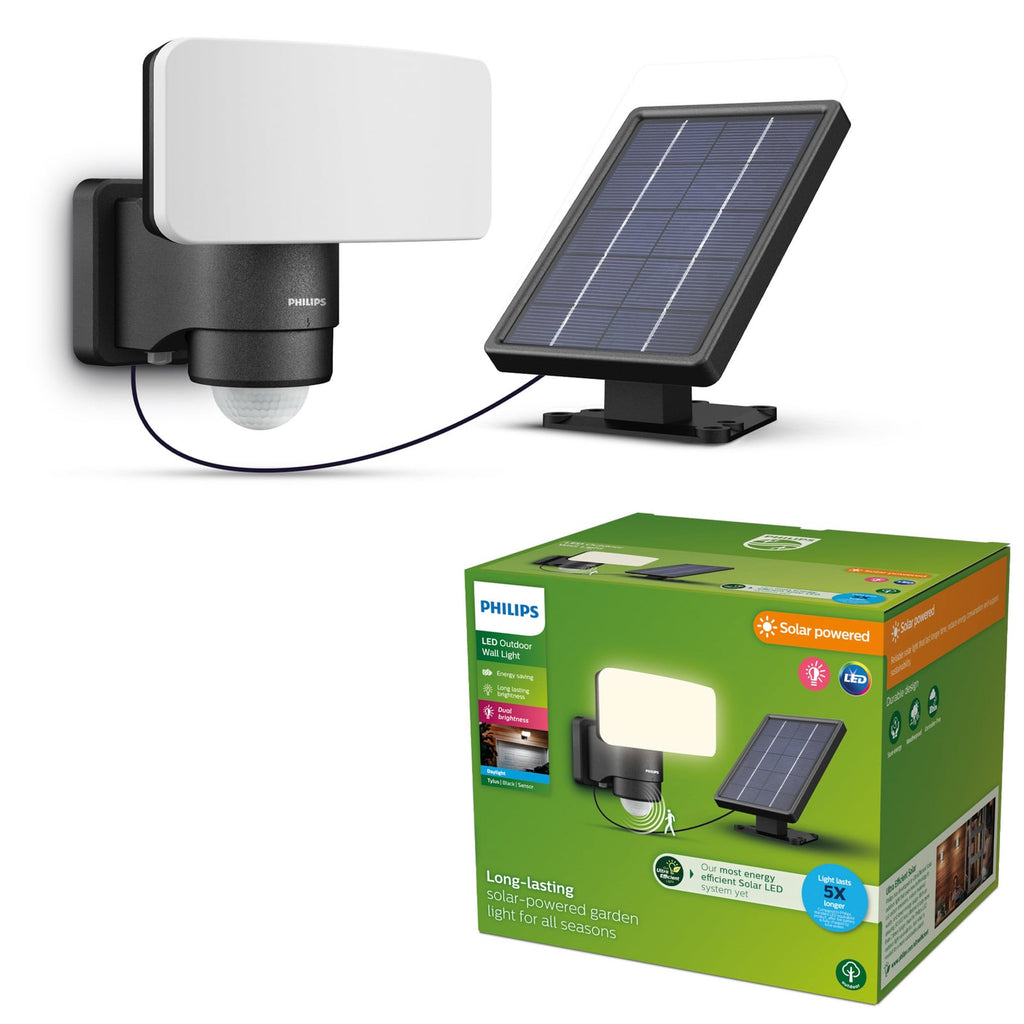 LED solcellespot Tylus med bevegelsessensor svart IP44 Philips kabeltilkobling