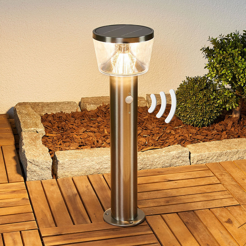 LED solcellestolpelampe Antje med bevegelsessensor IP44 bakside