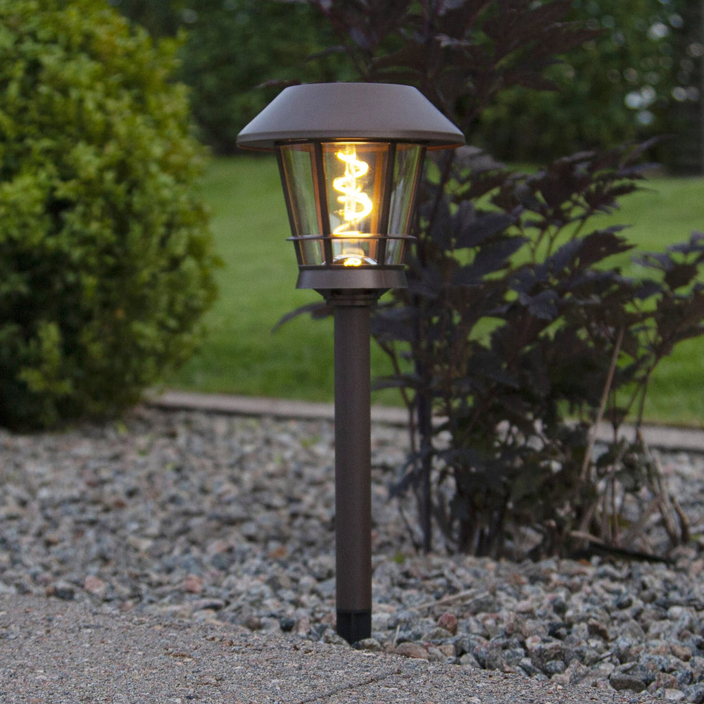 LED solcellestolpelampe Fergus lanterneform brun IP44 forfra