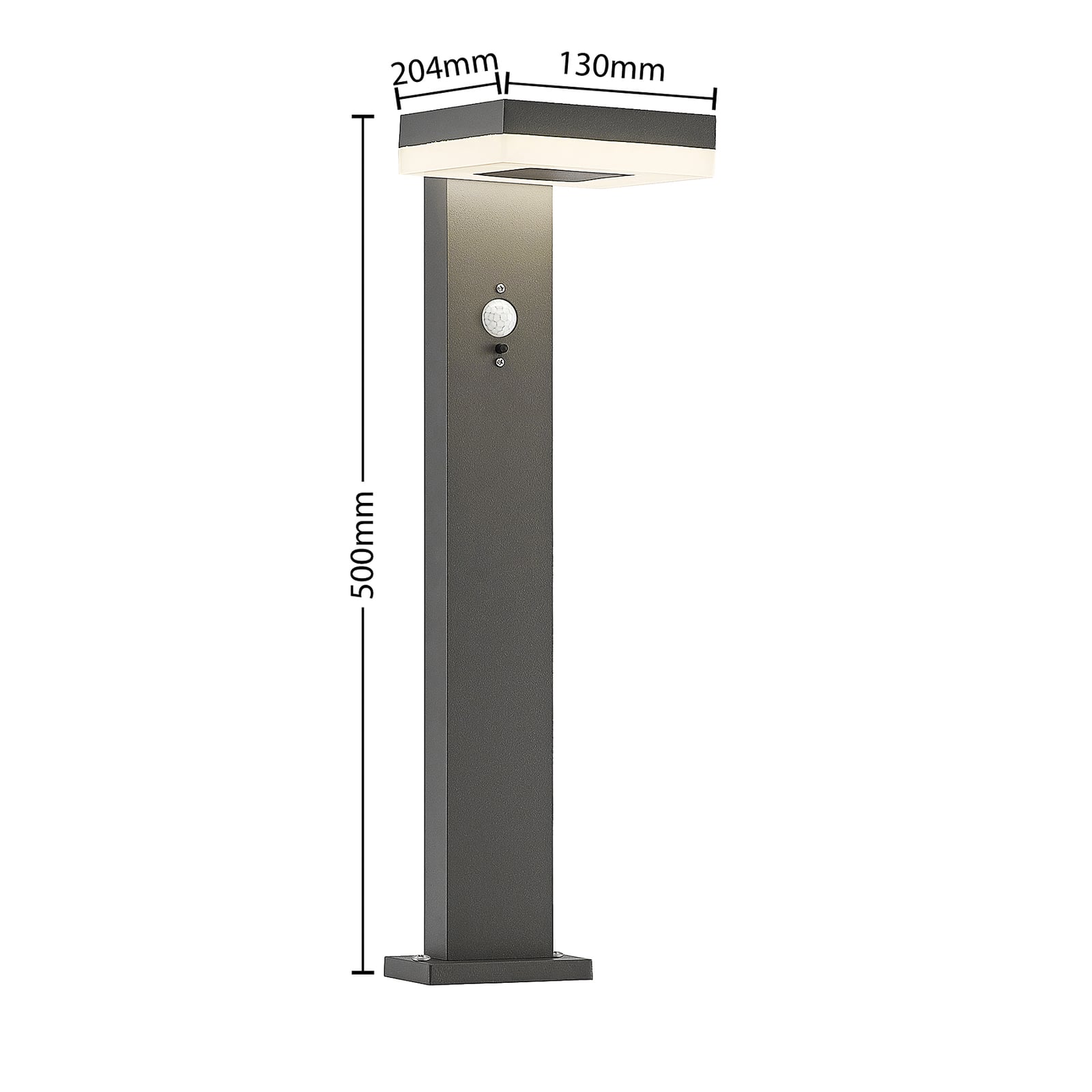 LED solcellestolpelampe Laira visning av aluminiumskropp