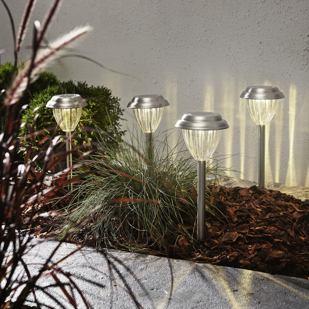 LED solcellestolpelampe Palma 4-sett sølv bakside