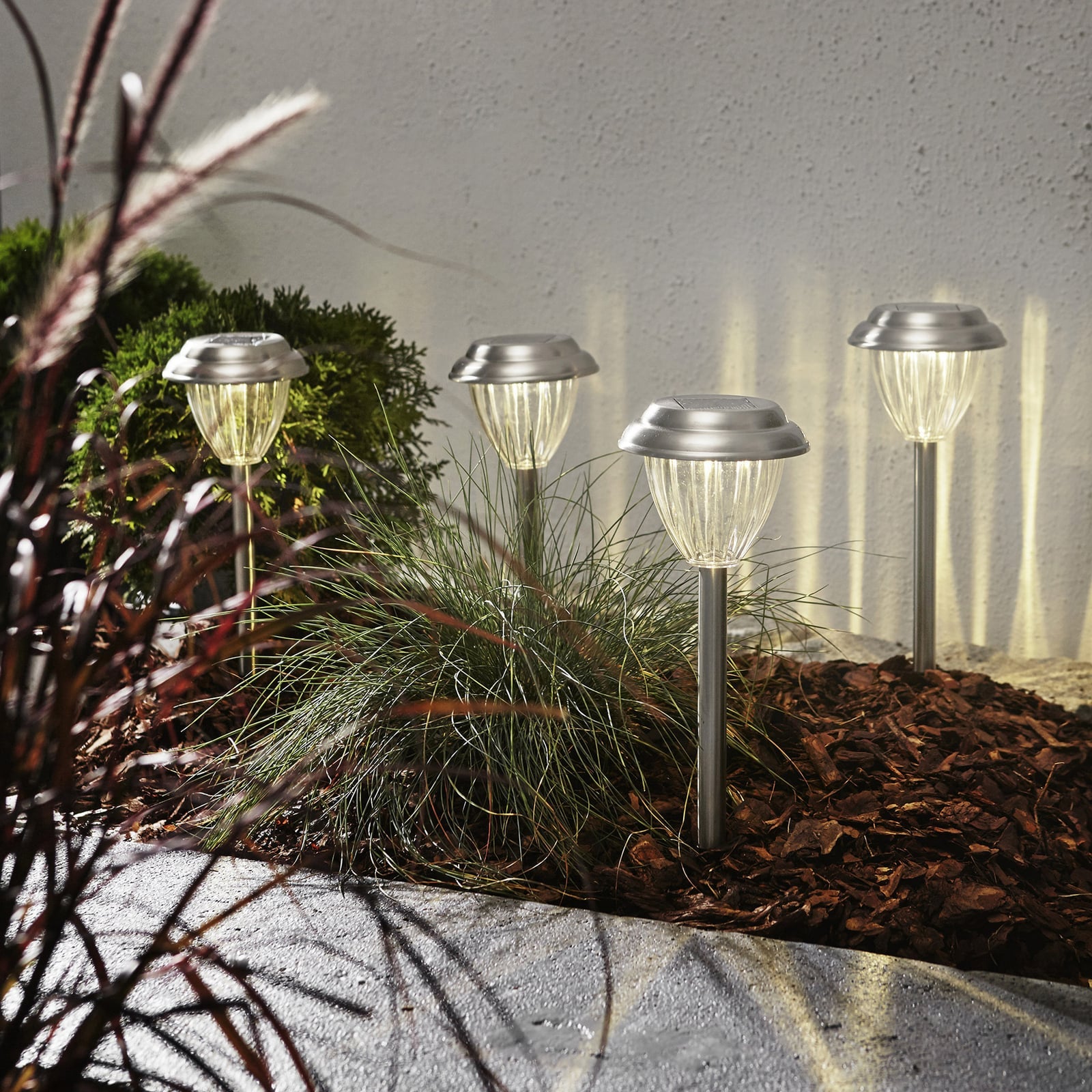 LED solcellestolpelampe Palma 4-sett sølv bakside