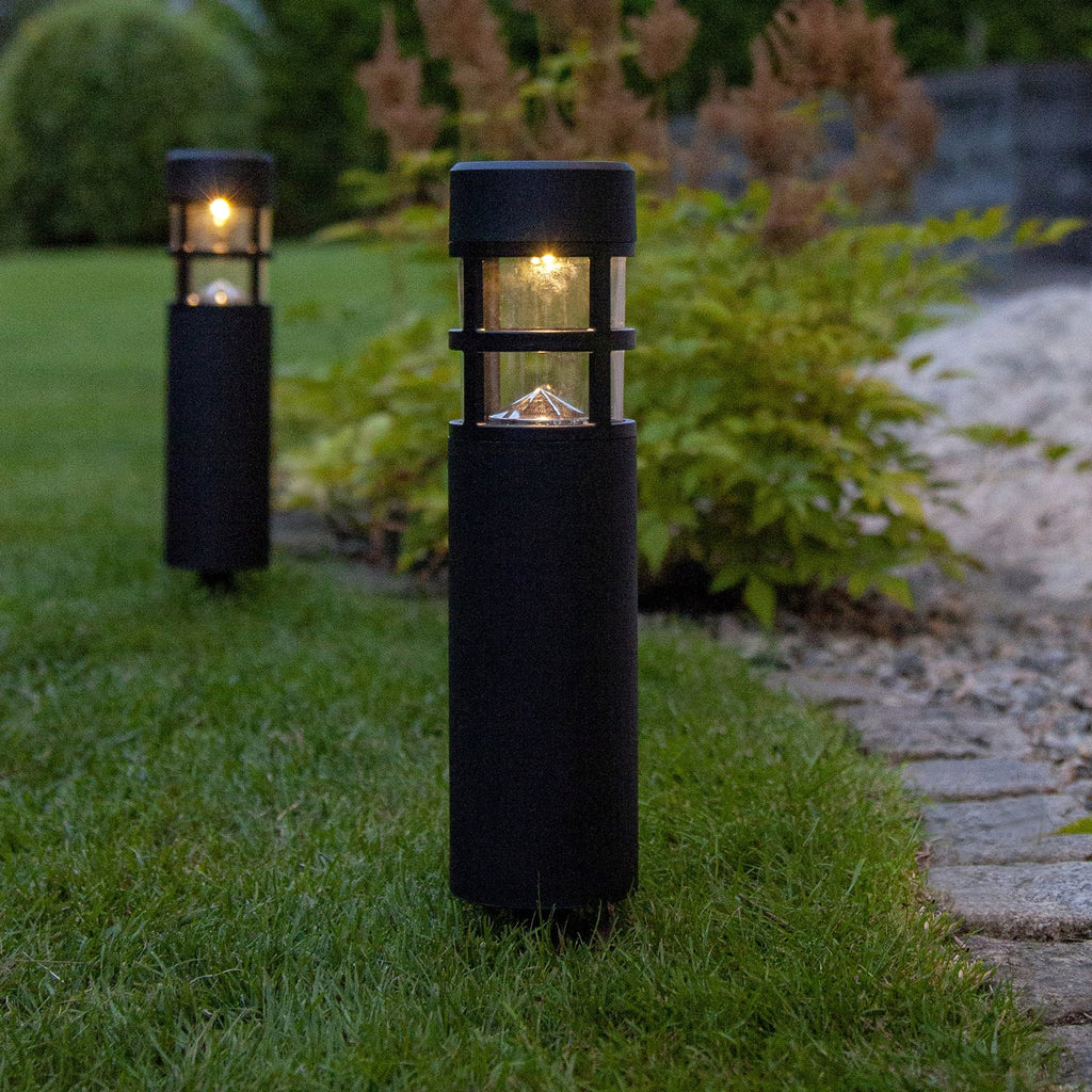 LED solcellestolpelampe Rundi 2-pk svart 28 cm IP44 forfra