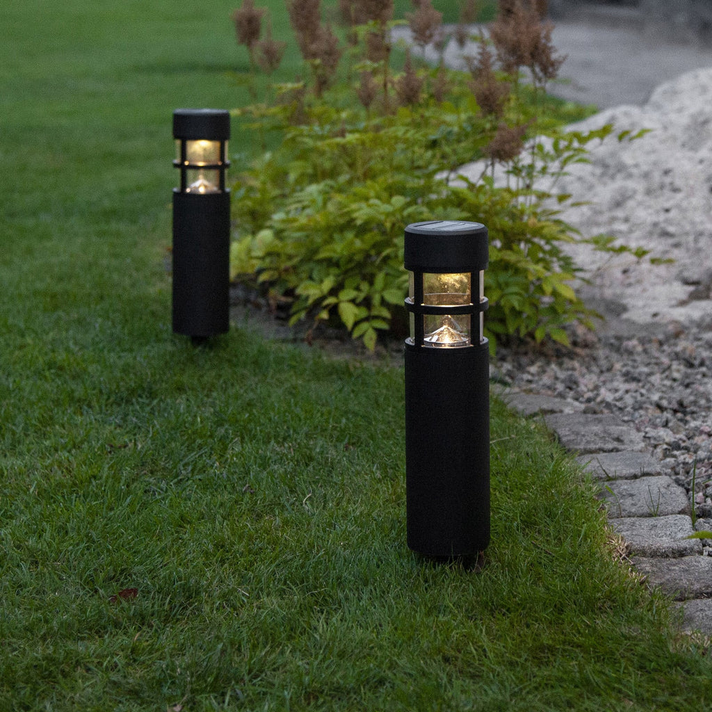 LED solcellestolpelampe Rundi 2-pk svart 28 cm IP44 detalj
