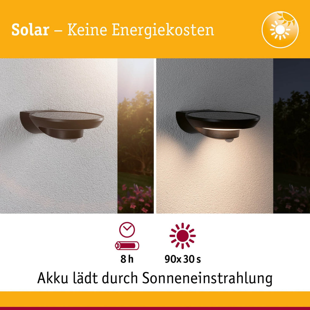 LED solcellevegglampe Bordola med bevegelsessensor antrasitt IP44 lysutslipp