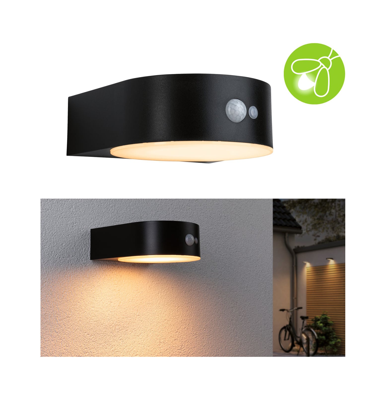 LED solcellevegglampe Eileen med bevegelsessensor IP44 front