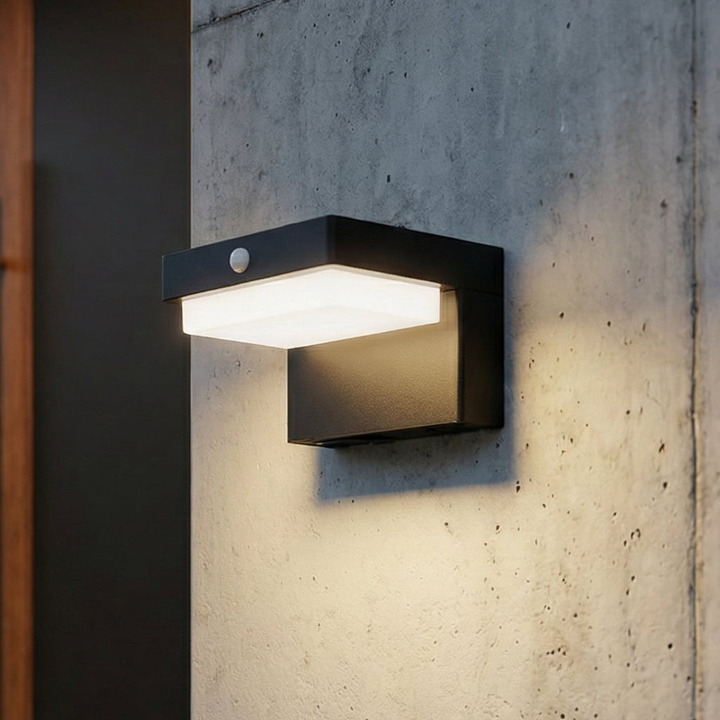 LED solcellevegglampe Eleazar med bevegelsessensor svart forfra