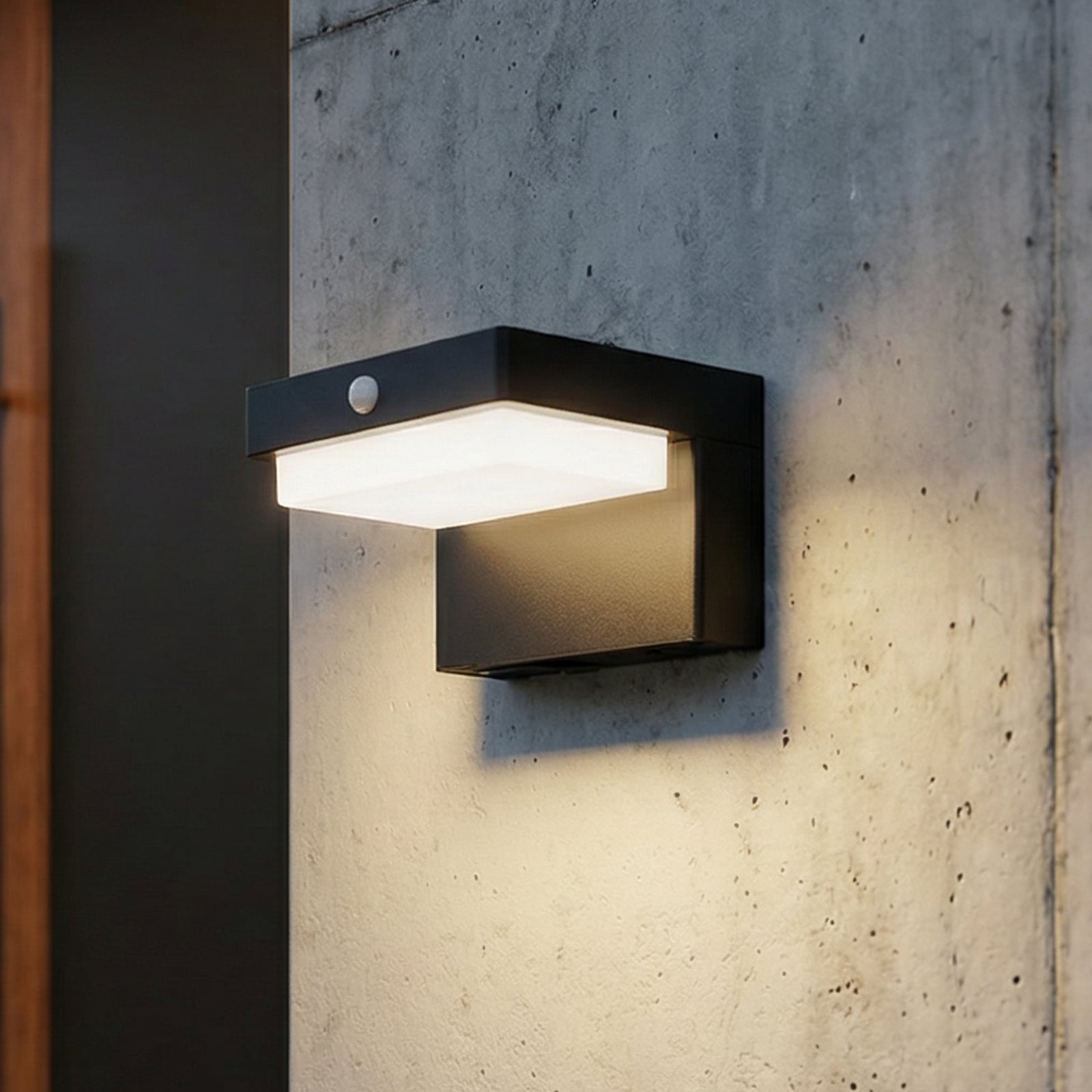 LED solcellevegglampe Eleazar med bevegelsessensor svart forfra