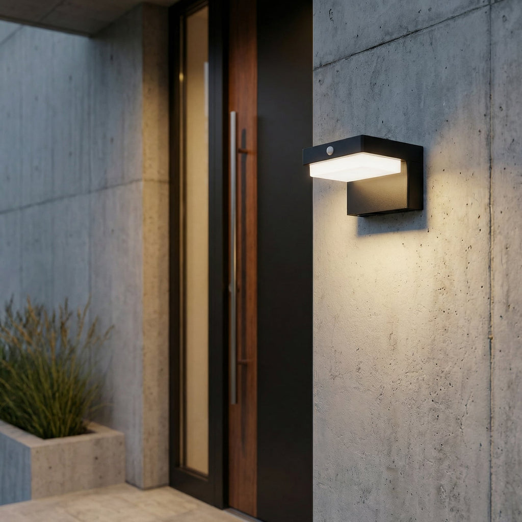 LED solcellevegglampe Eleazar med bevegelsessensor svart bakside