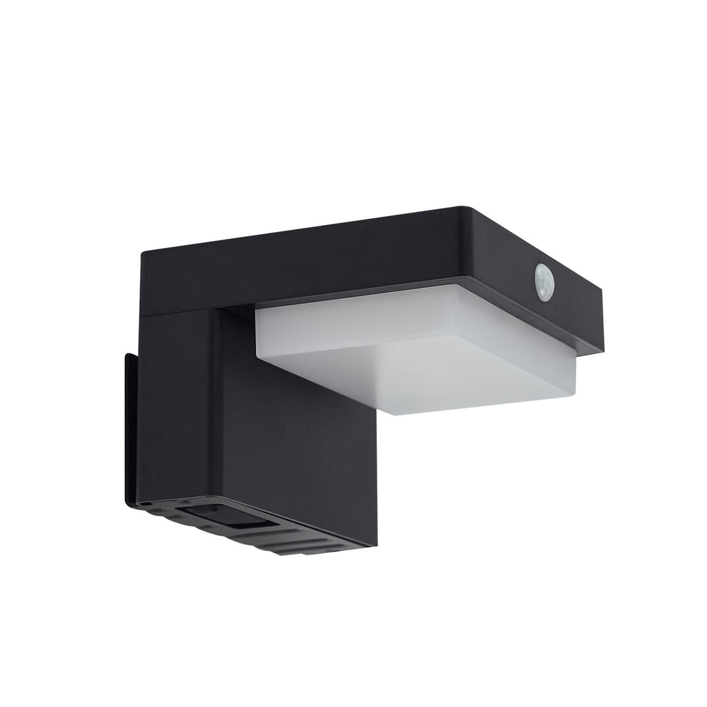LED solcellevegglampe Eleazar med bevegelsessensor svart montert på vegg