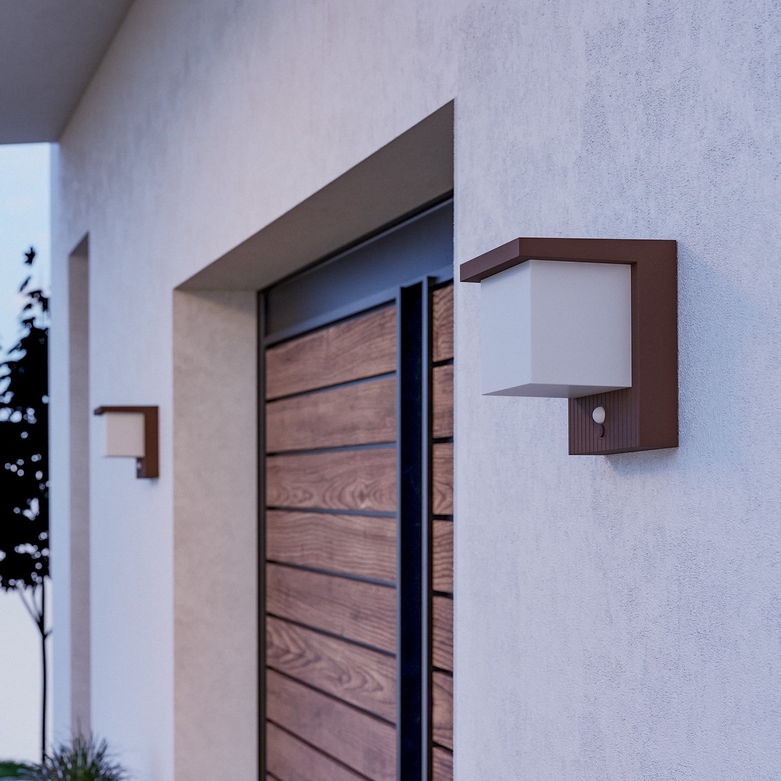 LED solcellevegglampe Frigento rustfarget detalj av sensor