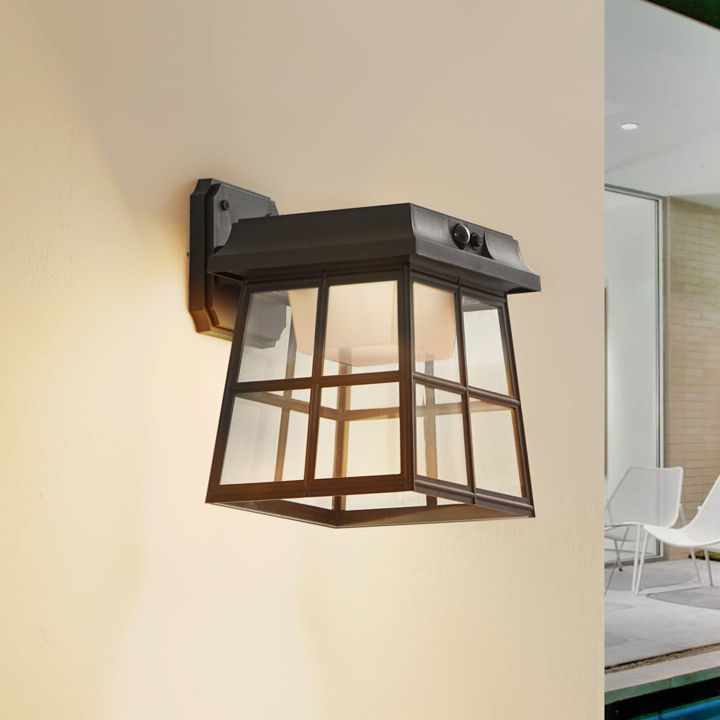 LED solcellevegglampe Latarka med bevegelsessensor svart forfra