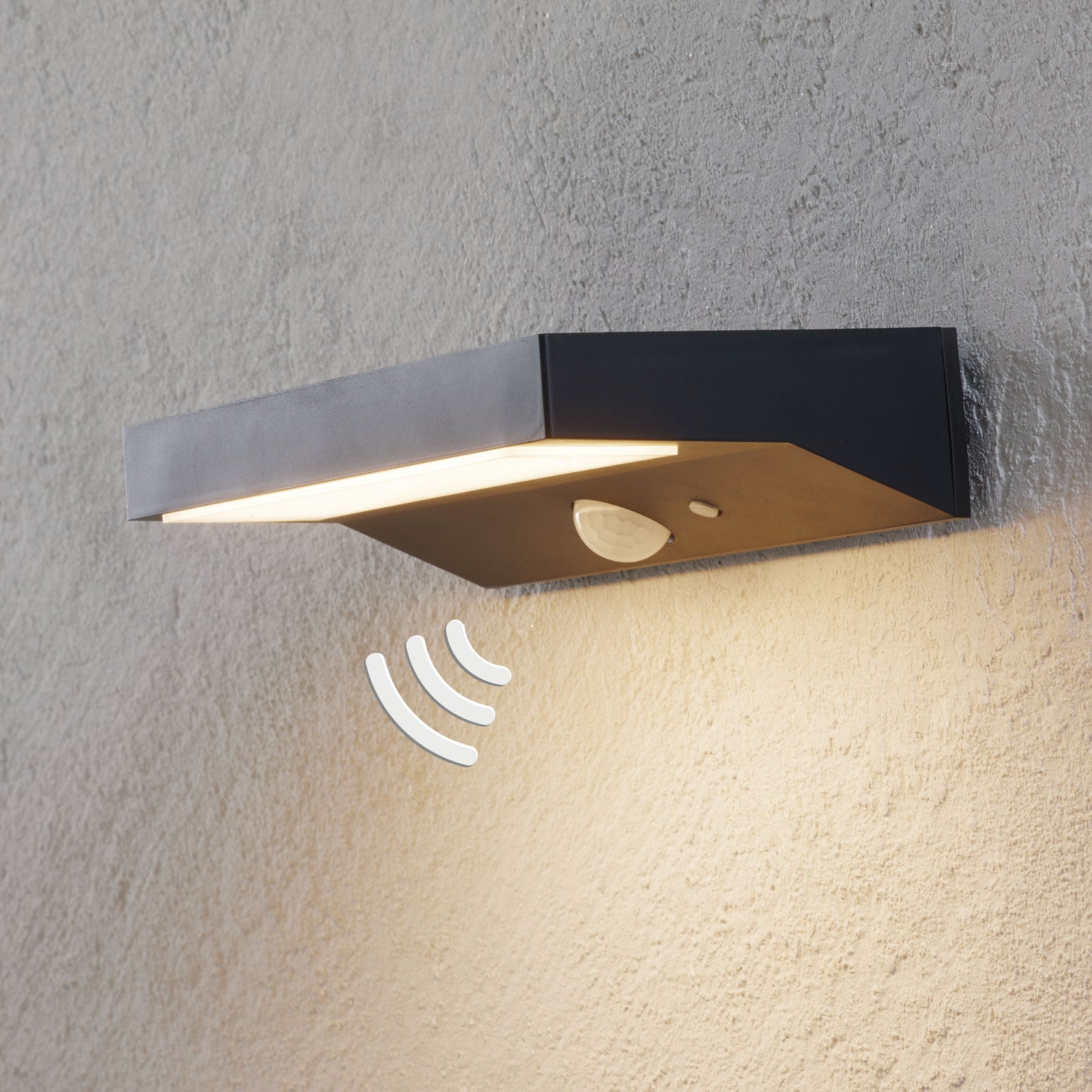 LED solcellevegglampe Maresia med bevegelsessensor antrasitt IP44 forfra