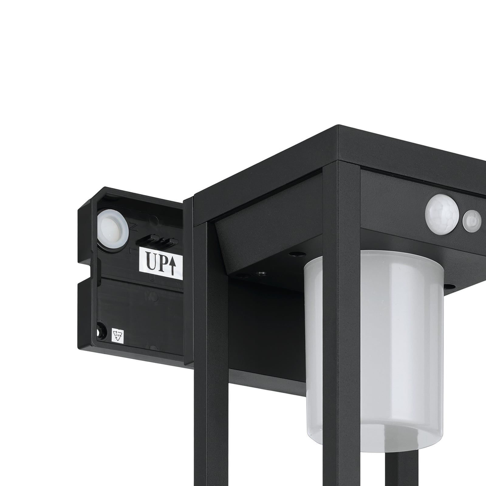 Sidevisning av LED solcellevegglampe Martano med bevegelsessensor IP44 EGLO