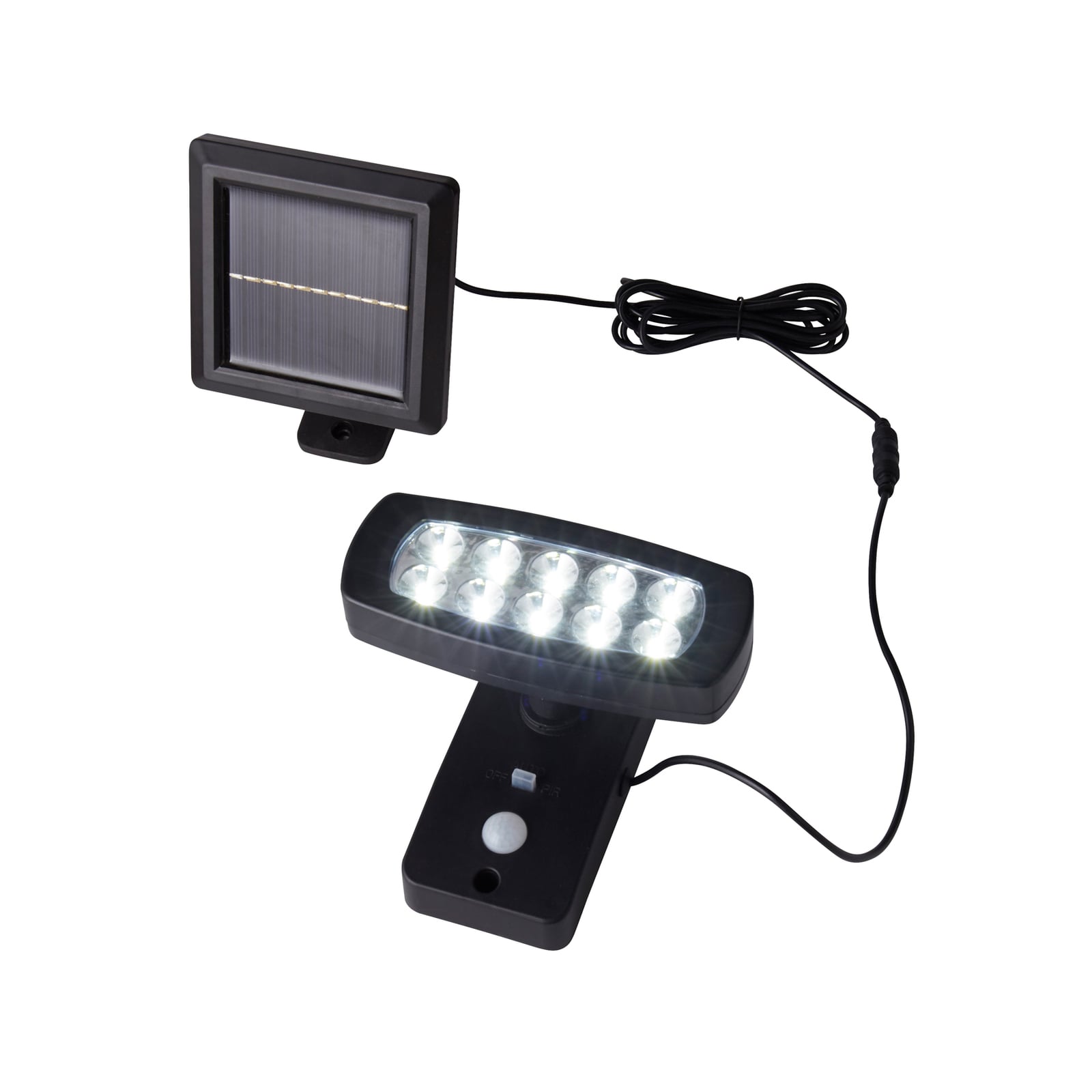 LED solcellevegglampe med bevegelsessensor svart IP44 - Searchlight forfra