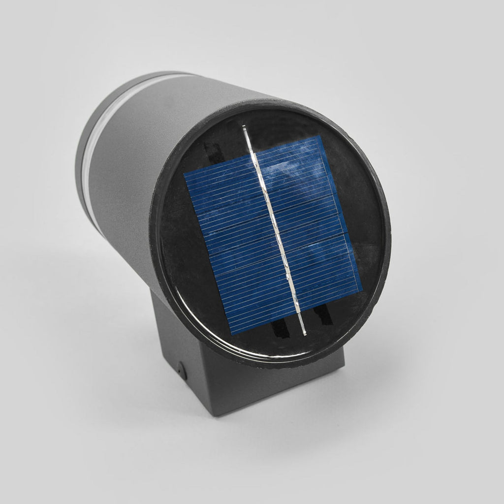 LED solcellevegglampe Melinda rustfritt stål grå IP44 lysdetalj