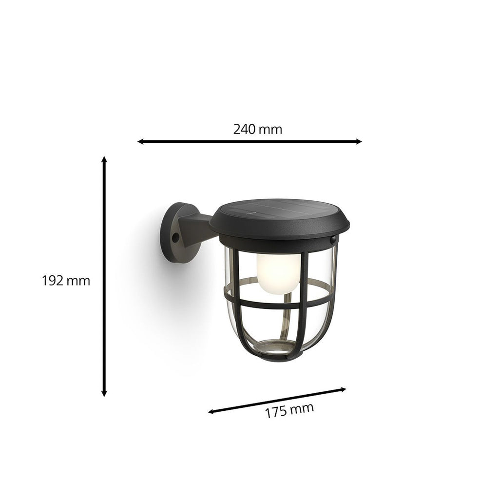 Montert LED solcellevegglampe Radii med bevegelsessensor svart IP44 på vegg