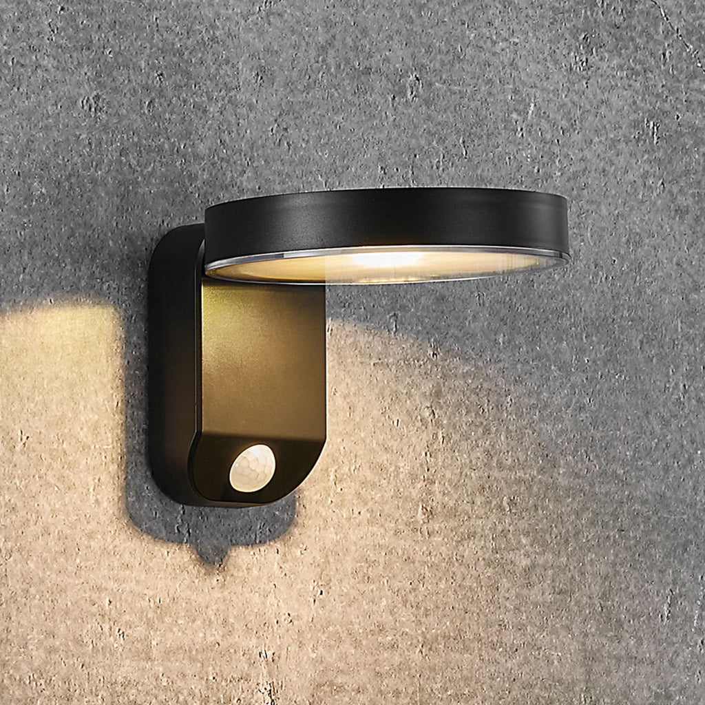 LED solcellevegglampe Rica Round med bevegelsessensor front