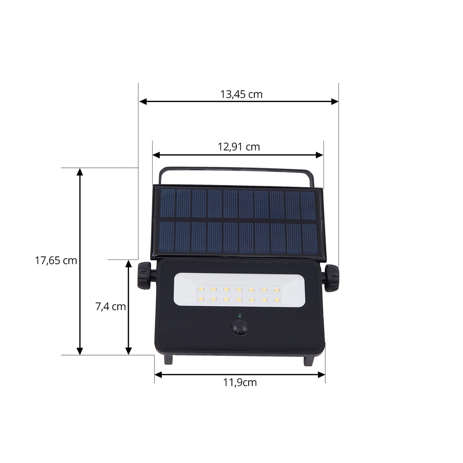 Nærbilde av solcellepanel på LED solcellevegglampe Rikard