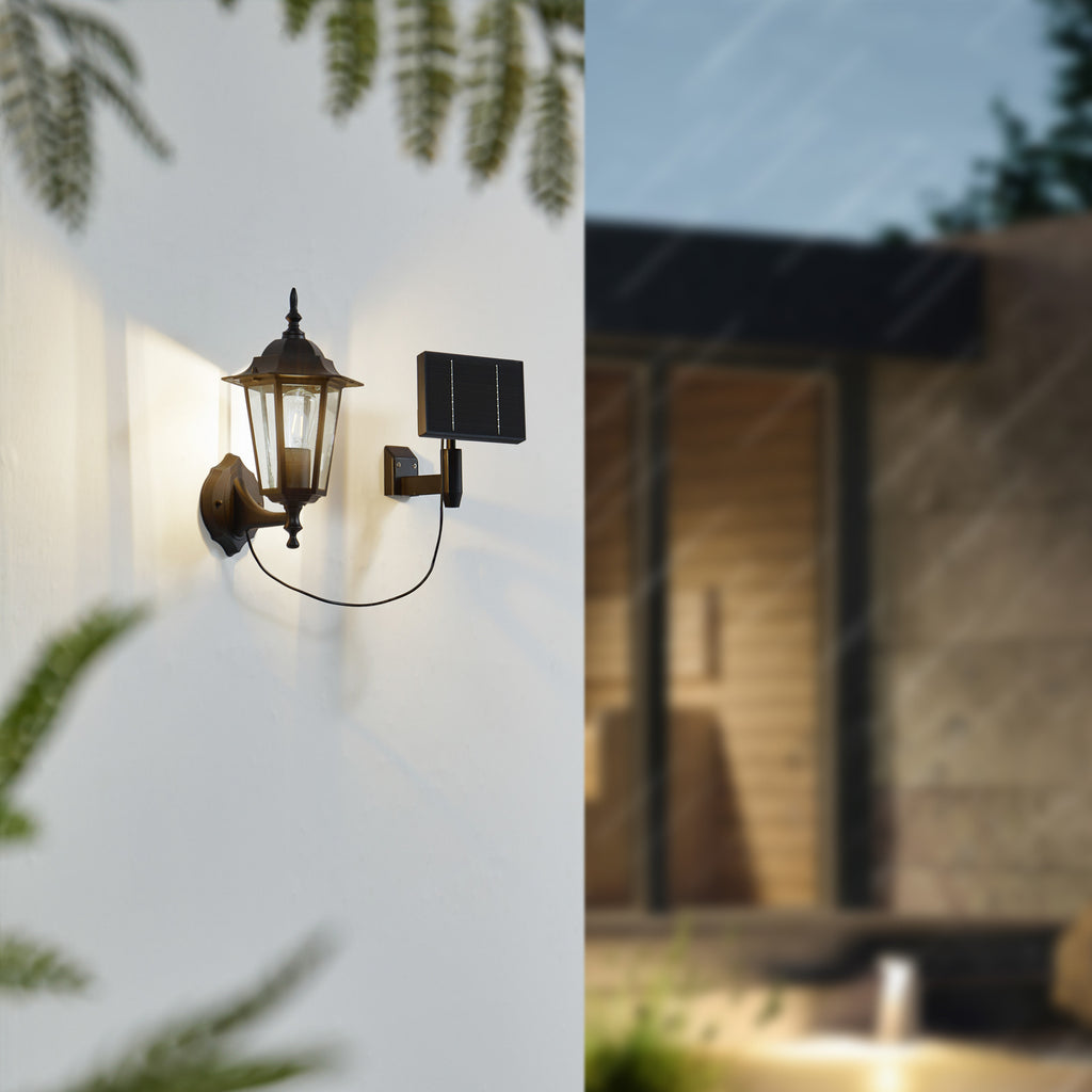 LED solcellevegglampe Sayata lanterne svart aluminium IP44 bakside