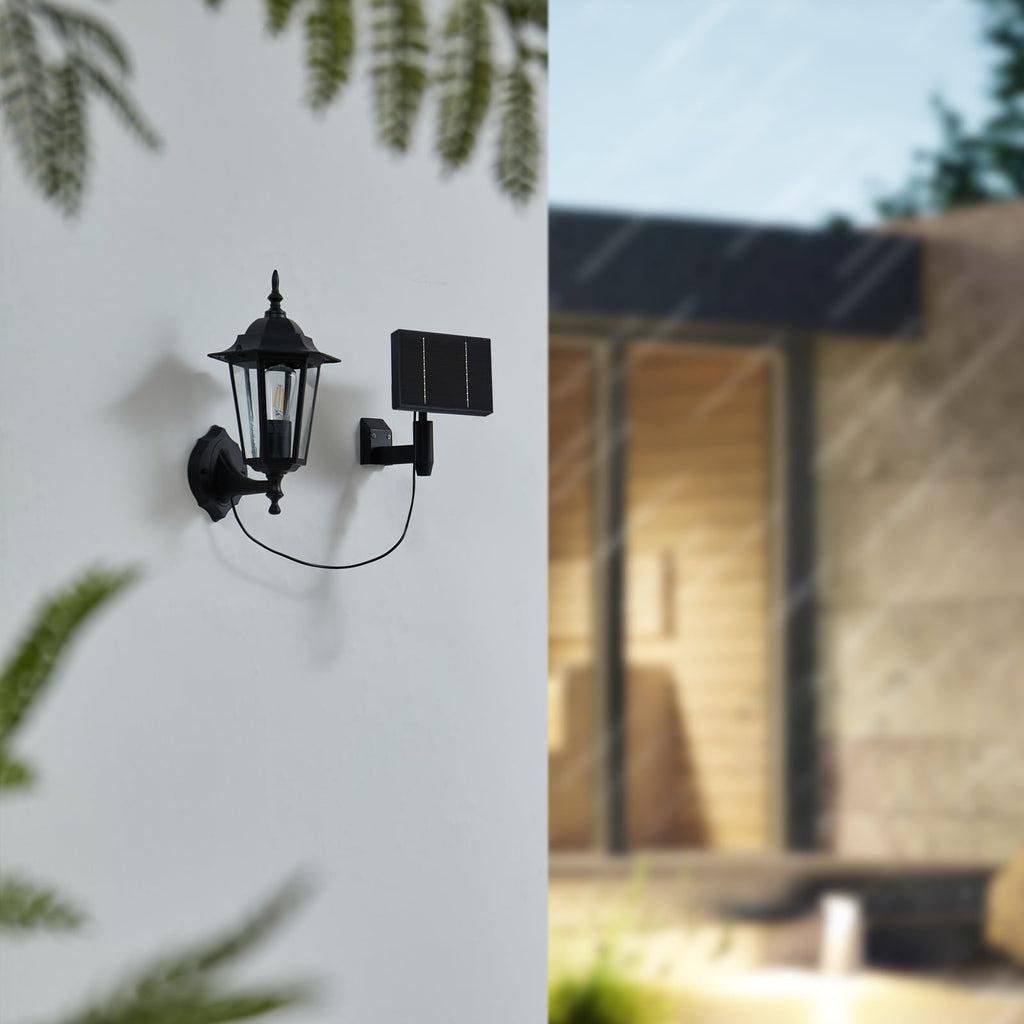 LED solcellevegglampe Sayata lanterne svart aluminium IP44 detalj av lampe