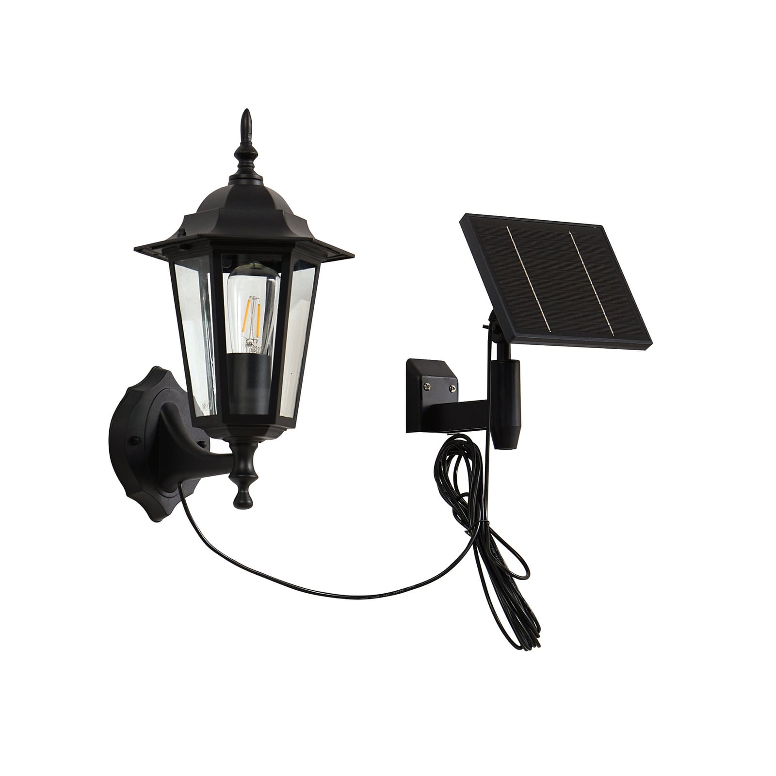 LED solcellevegglampe Sayata lanterne svart aluminium IP44 montert på vegg