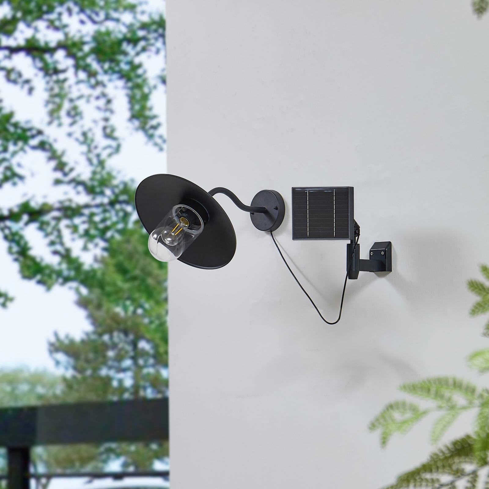 LED solcellevegglampe Virane svart aluminium IP44 bakside