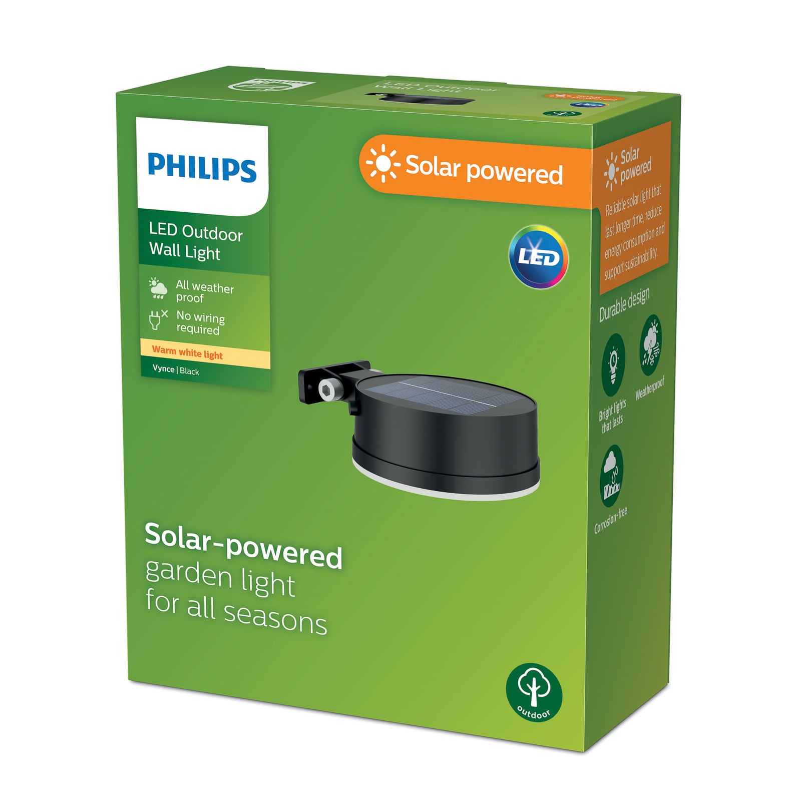 LED solcellevegglampe Vynce svart IP44 Philips montert på vegg