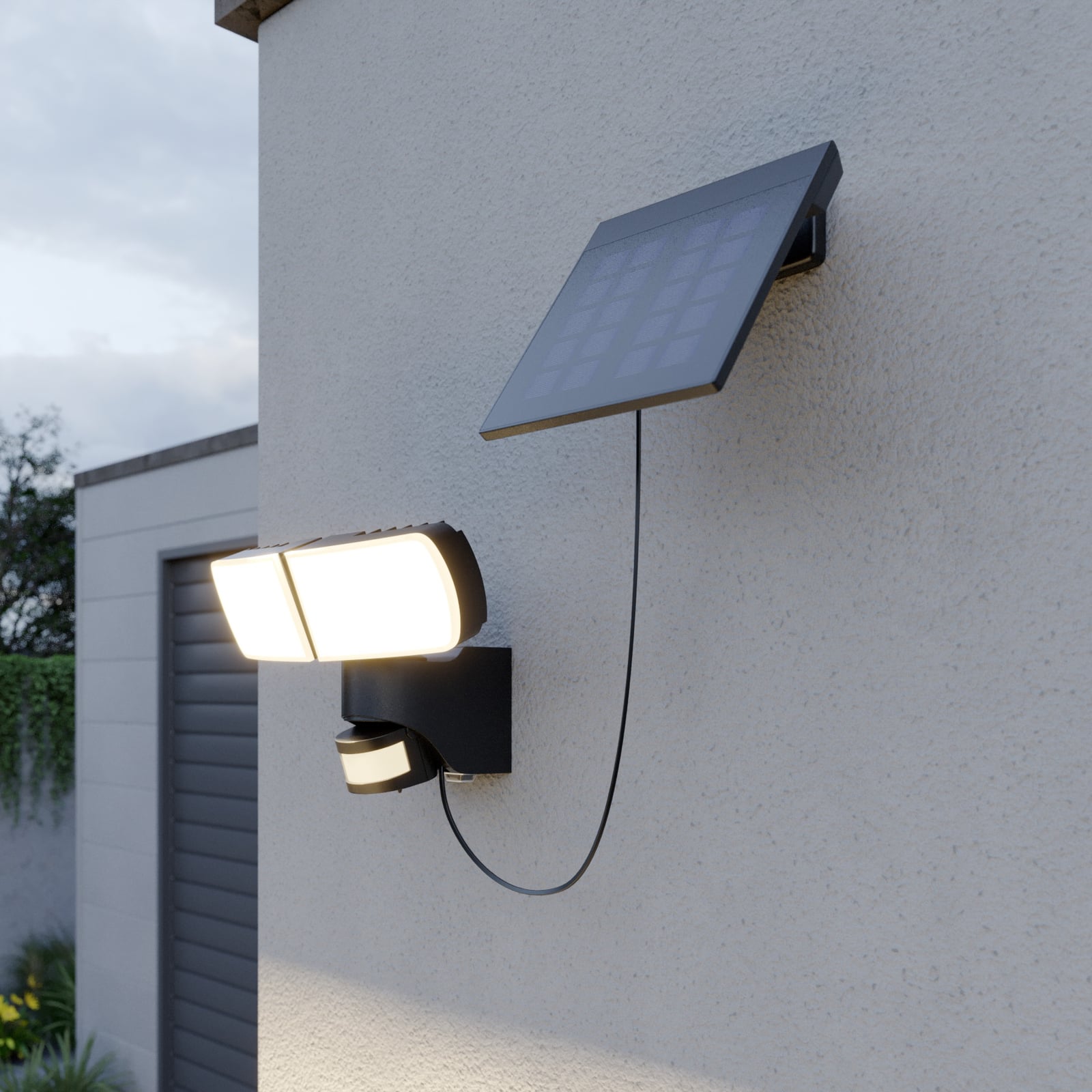 LED solcelleveggspot Lissano med bevegelsessensor IP44 forside