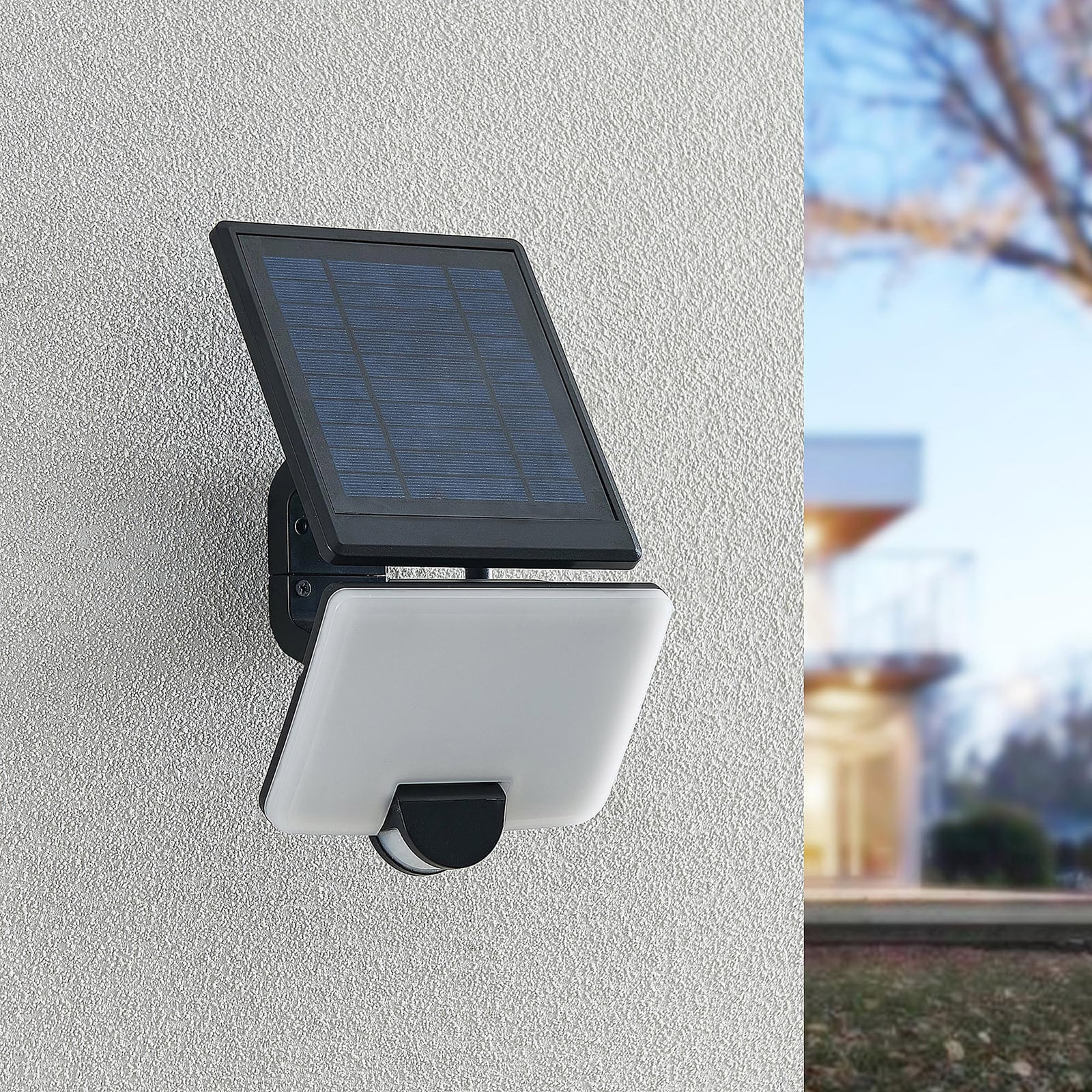 LED solcelleveggspot Yahir med bevegelsessensor svart bakside