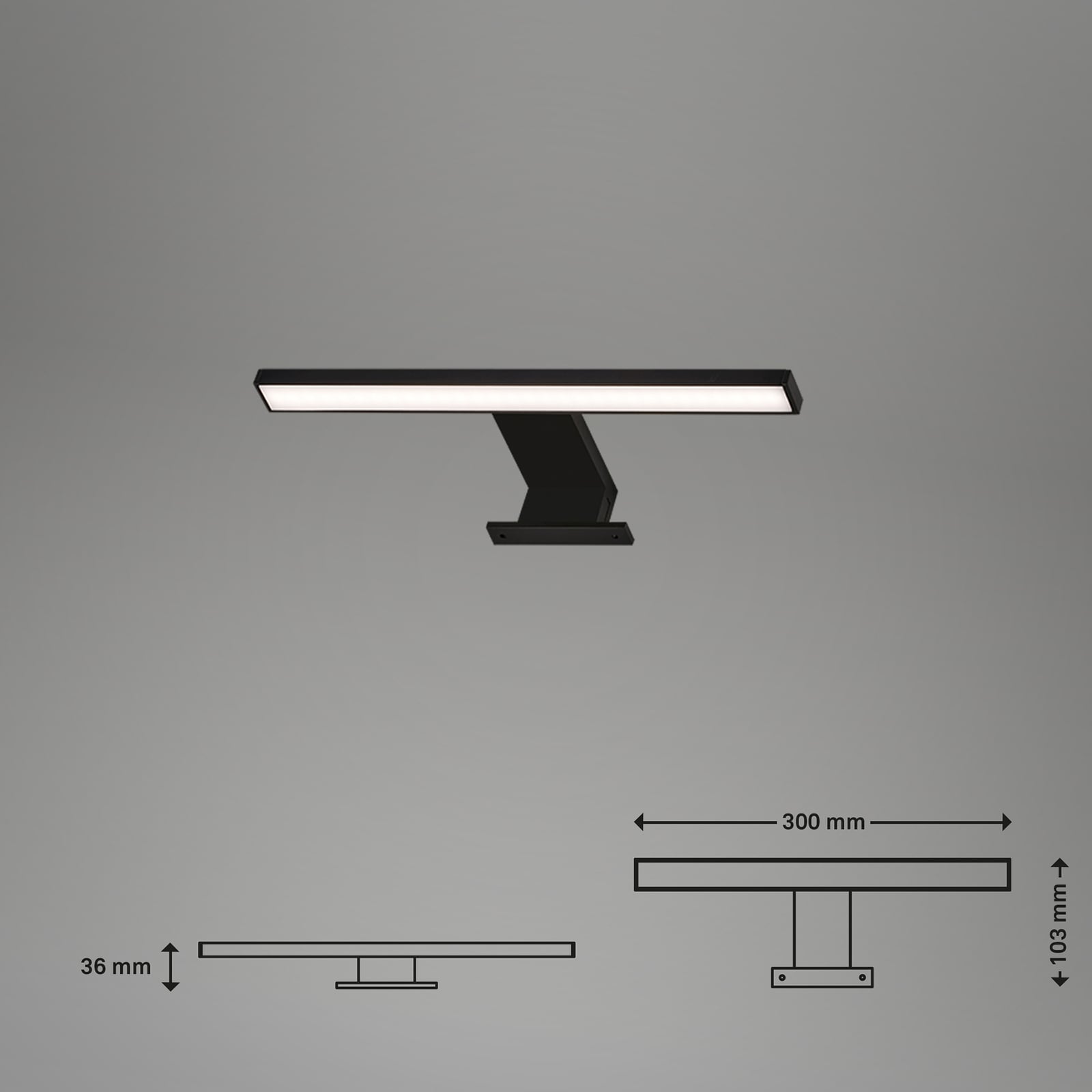 LED speillampe Dun Brilo svart 30 cm IP44 nærbilde
