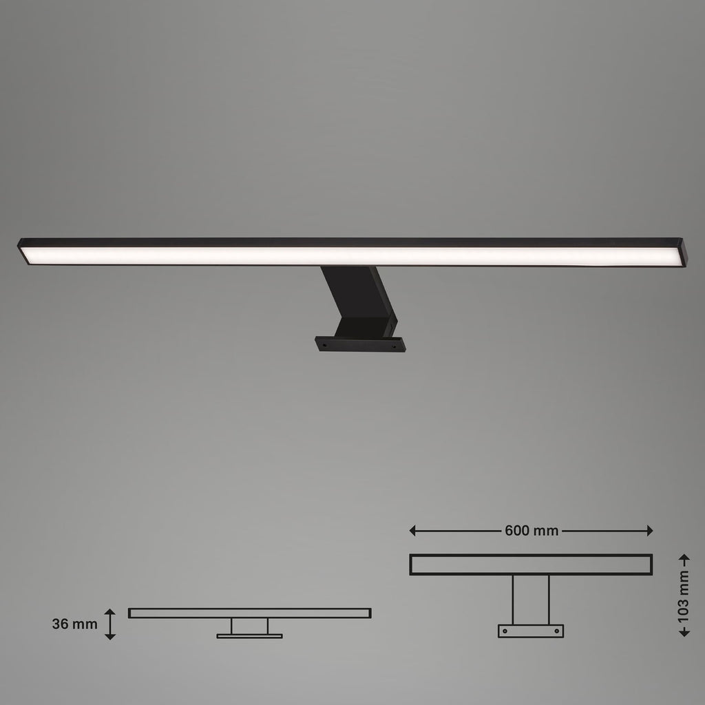 Nærbilde av LED speillampe Dun Brilo svart 60 cm 8W IP44