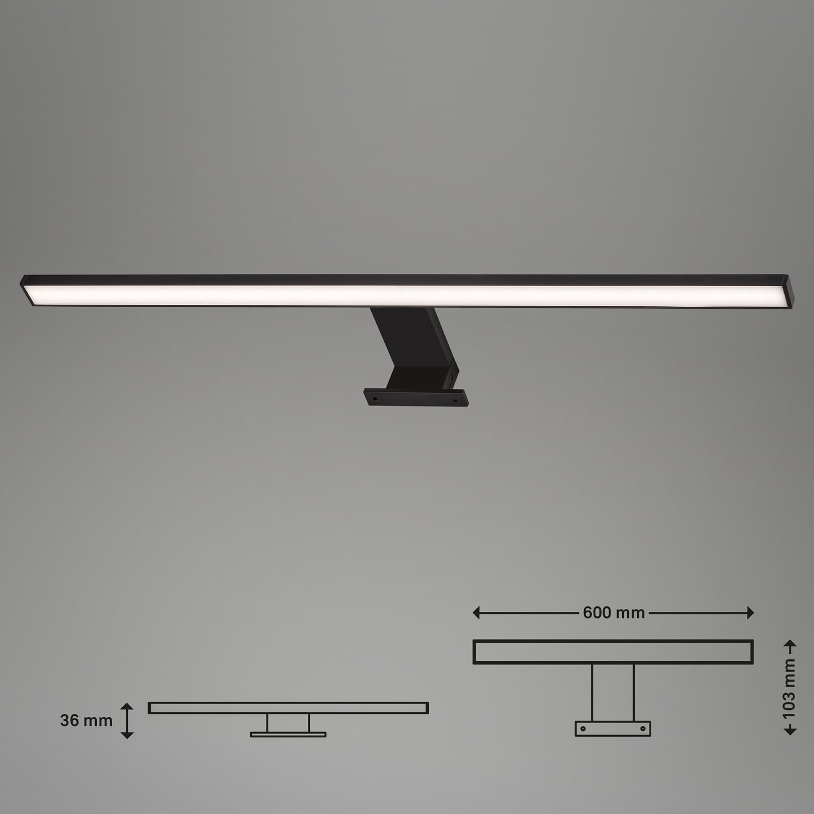 Nærbilde av LED speillampe Dun Brilo svart 60 cm 8W IP44