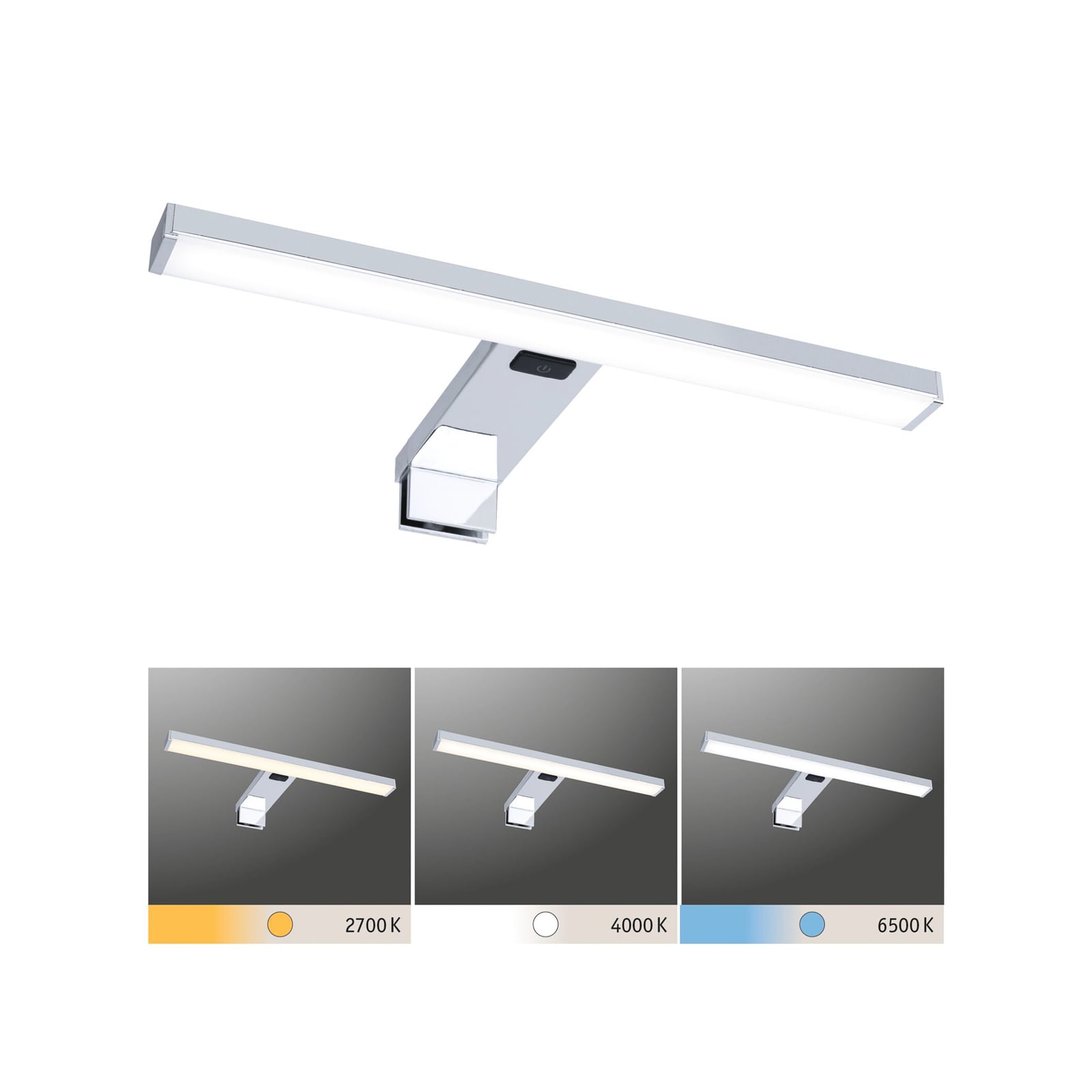 LED-speillampe HomeSpa Selo CCT krom 30 cm forfra
