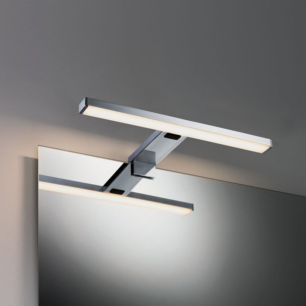 Nærbilde av LED-speillampe HomeSpa Selo CCT krom 30 cm bryter