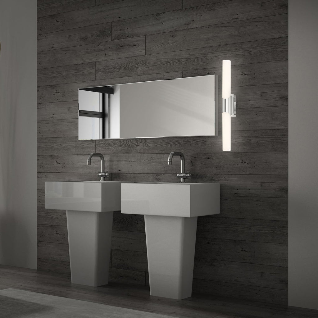 Bakside av LED speillampe Klak krom/hvit 47 cm IP44 med bryter