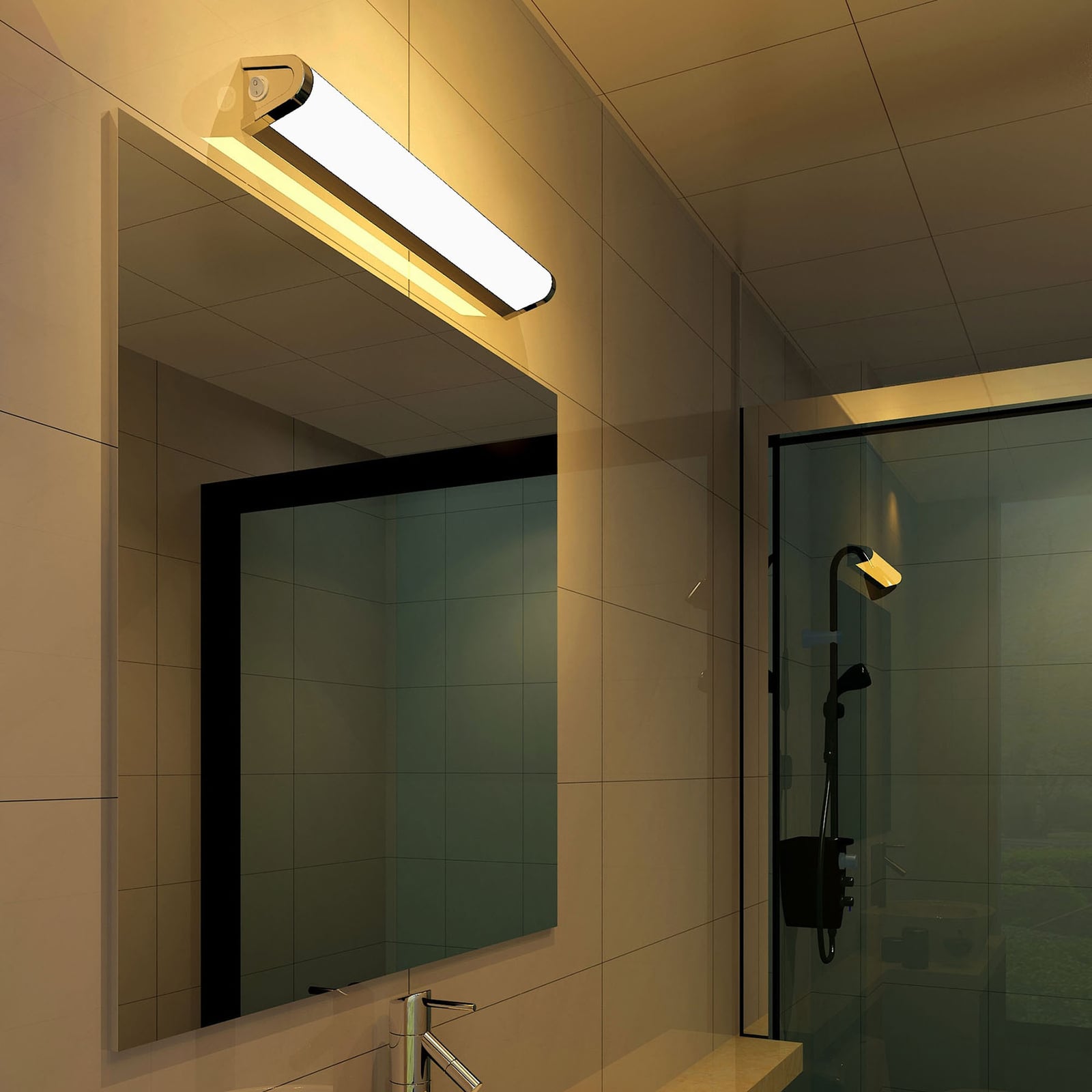 LED speillampe krom/hvit med bryter 56,5 cm 6W bakside