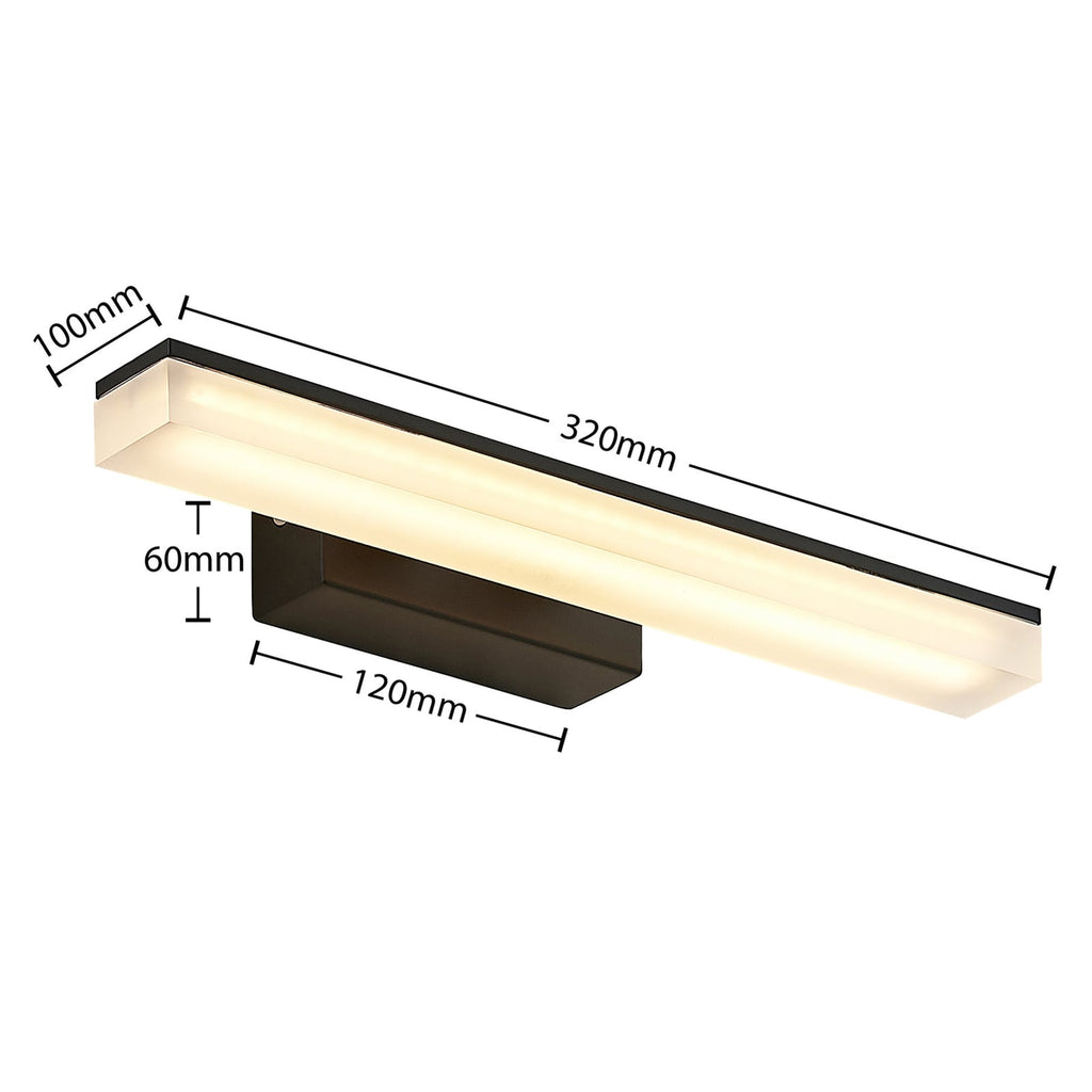 LED speillampe Lisana svart/hvit 32 cm IP44 nærbilde av skjerm