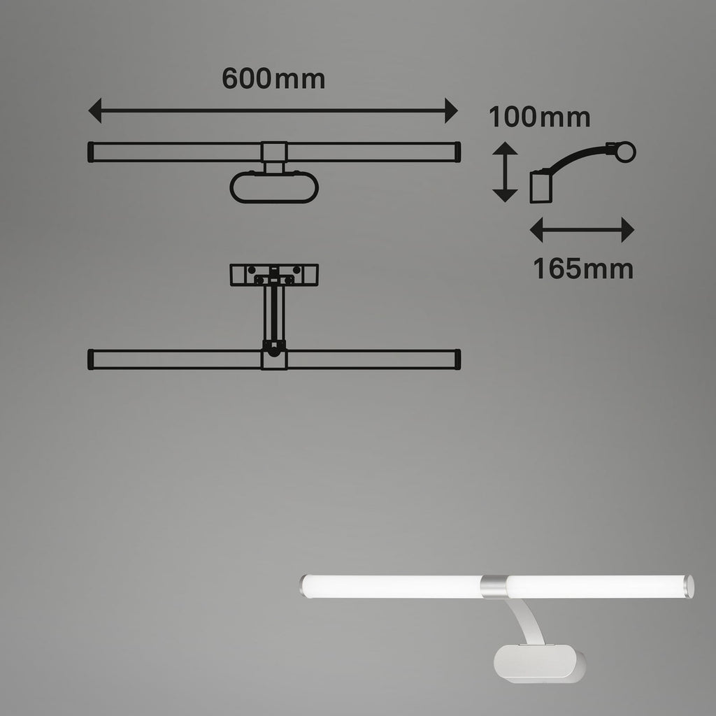 LED speillampe matt krom 60 cm 8W nøytralhvit 4000K montert over speil