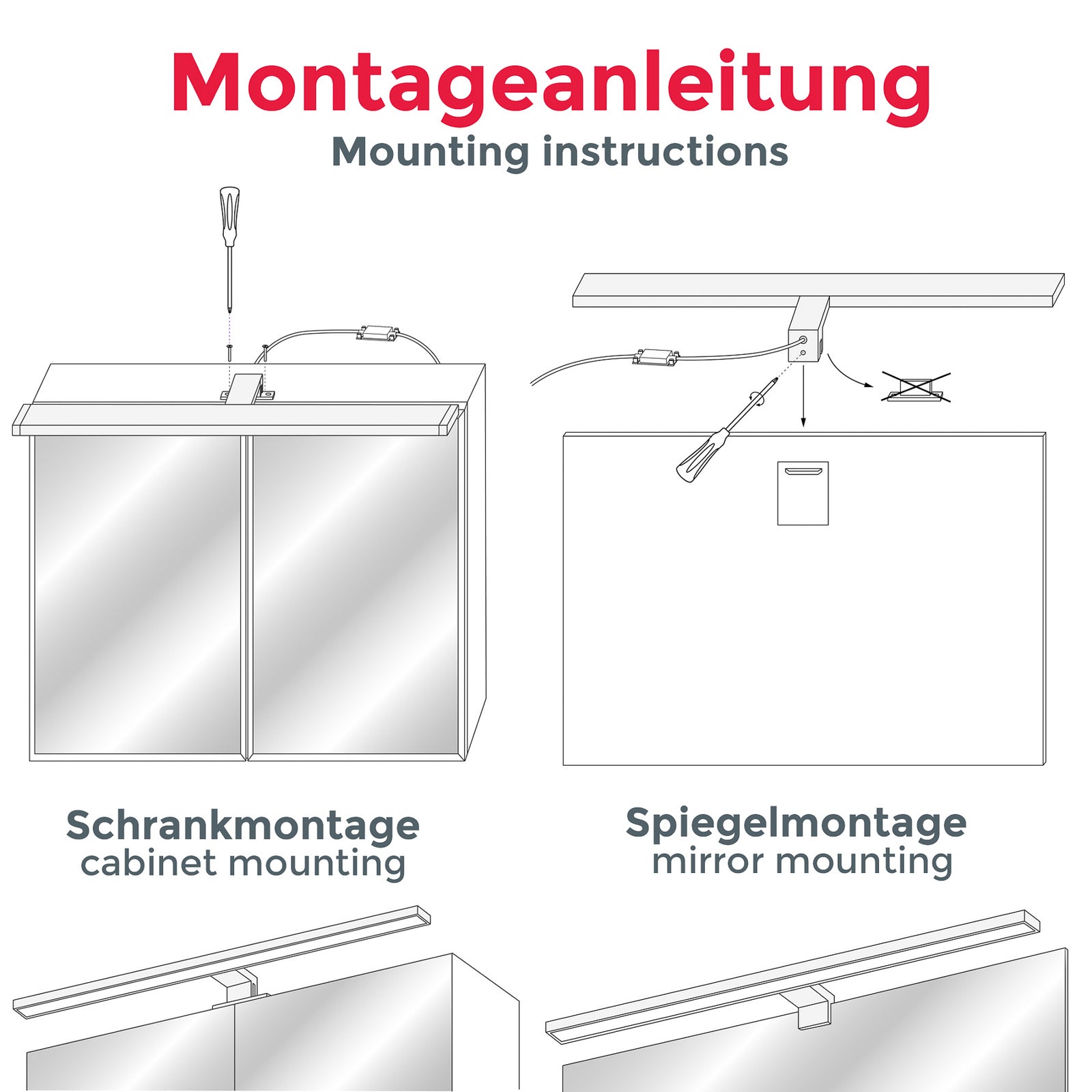 LED speillampe Mira krom oversikt