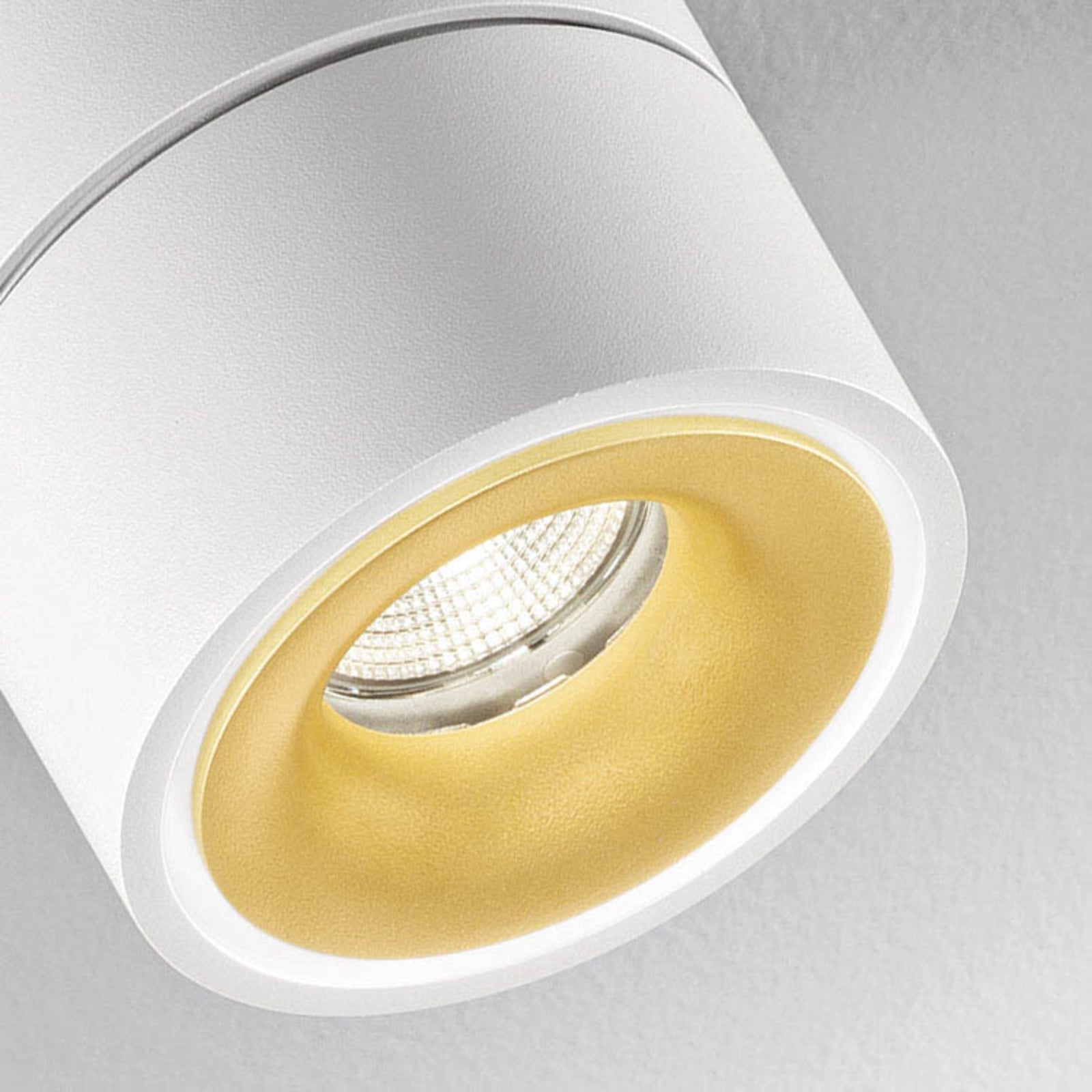 LED-spot Clippo Duo dimbar hvit-gull forfra med to justerbare lamper