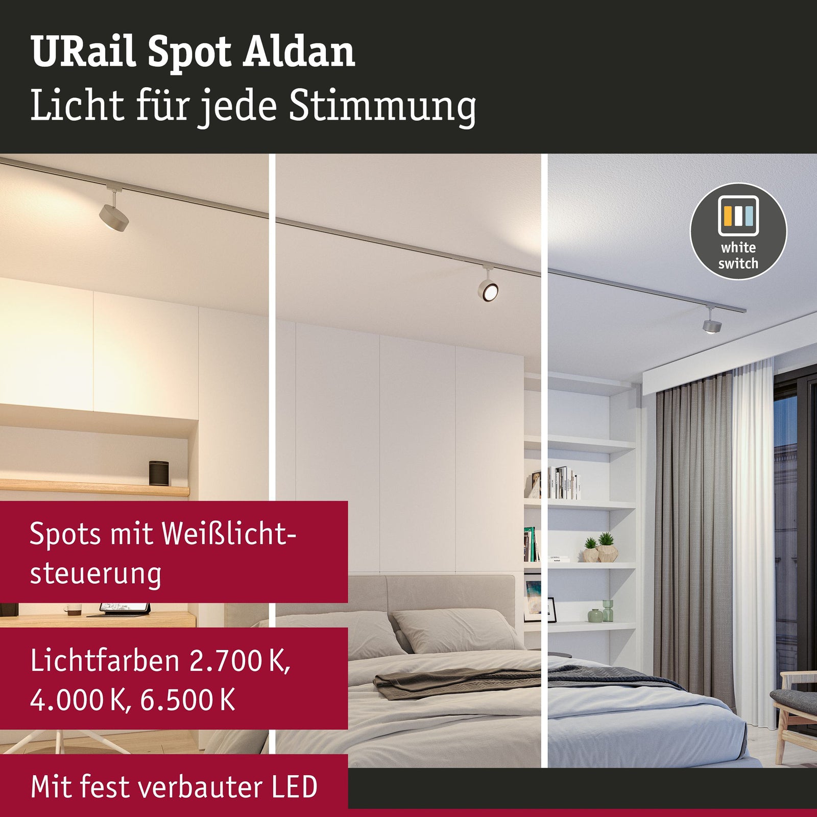 LED-spot URail Aldan matt krom CCT 8W metall med diffusor