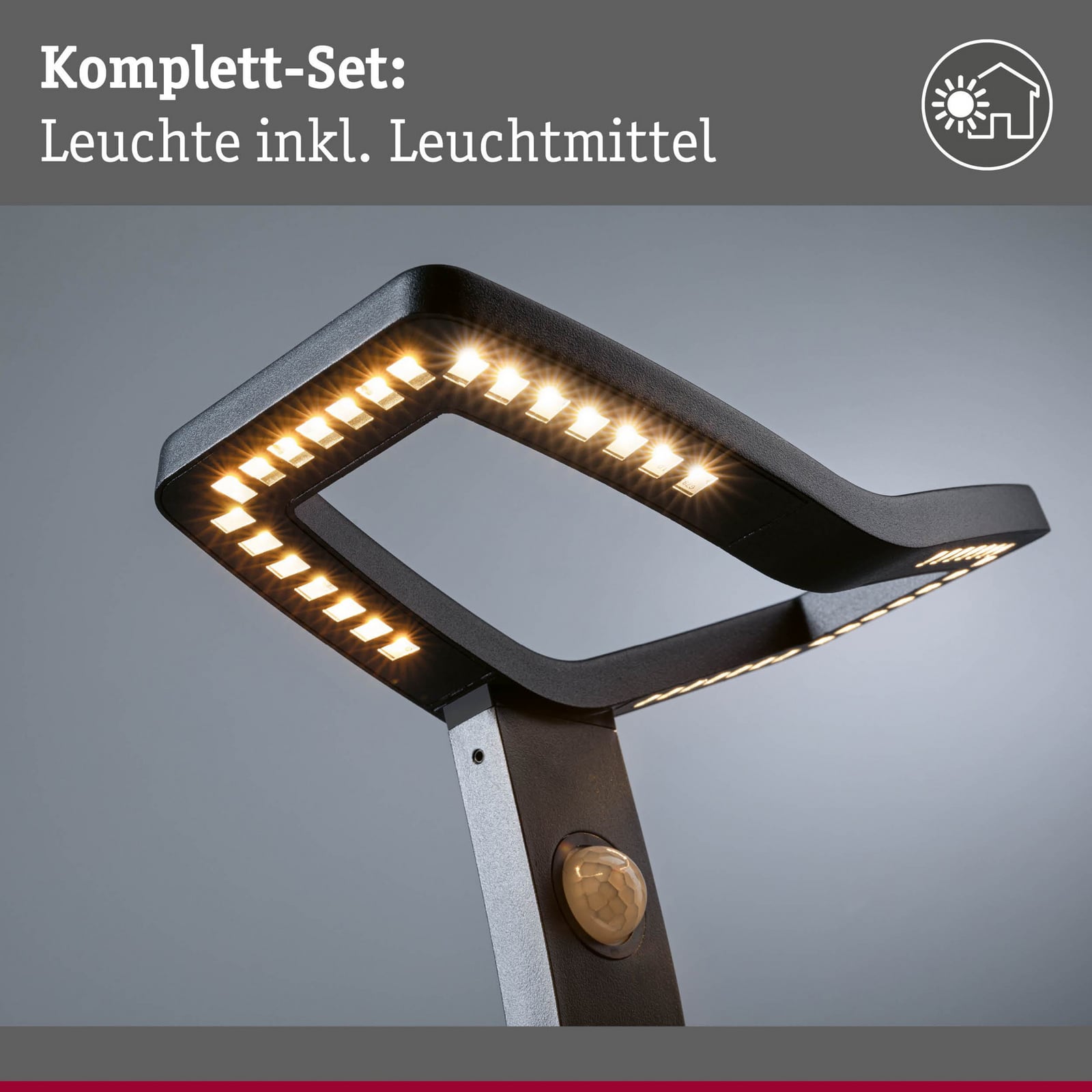 Nærbilde av bevegelsessensor på LED sti-lampe Alara antrasitt