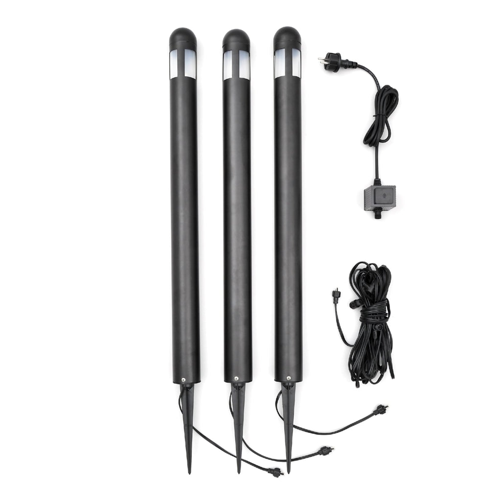 LED sti-lampe Amalfi 3-pack med jordspyd svart IP44 nærbilde