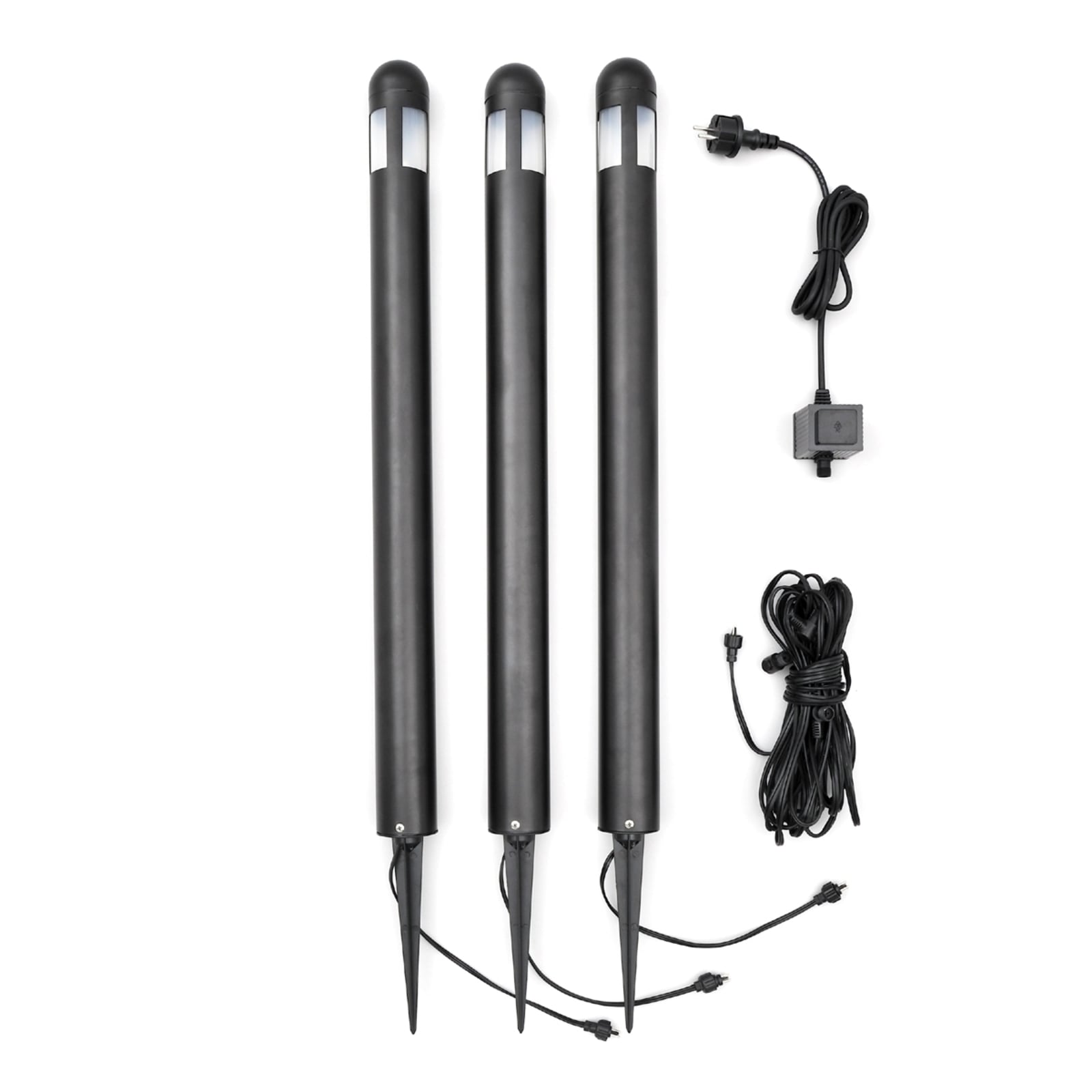 LED sti-lampe Amalfi 3-pack med jordspyd svart IP44 nærbilde