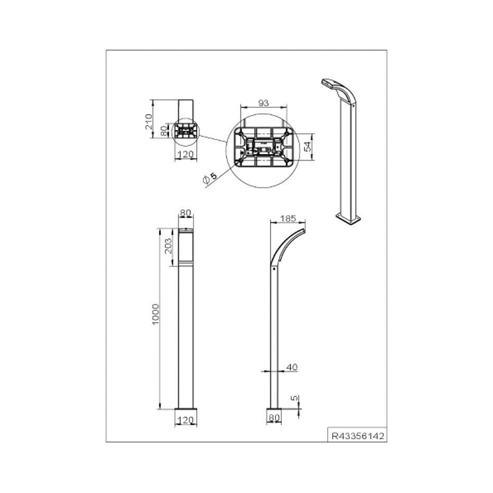 LED sti-lampe Beja pressstøpt aluminium antrasitt 100 cm IP44 nærbilde